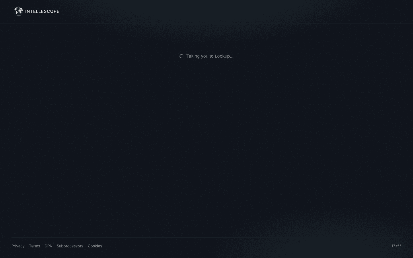 Lookup home with top search bar, History panel, and Intellescope wordmark